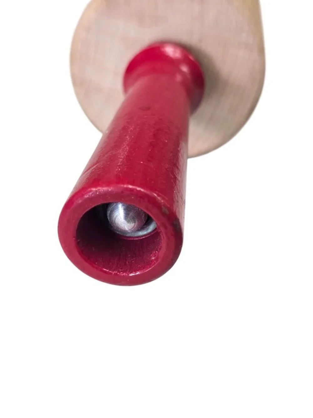 Vintage Wooden Ribbed Rolling Pin with Red Handles